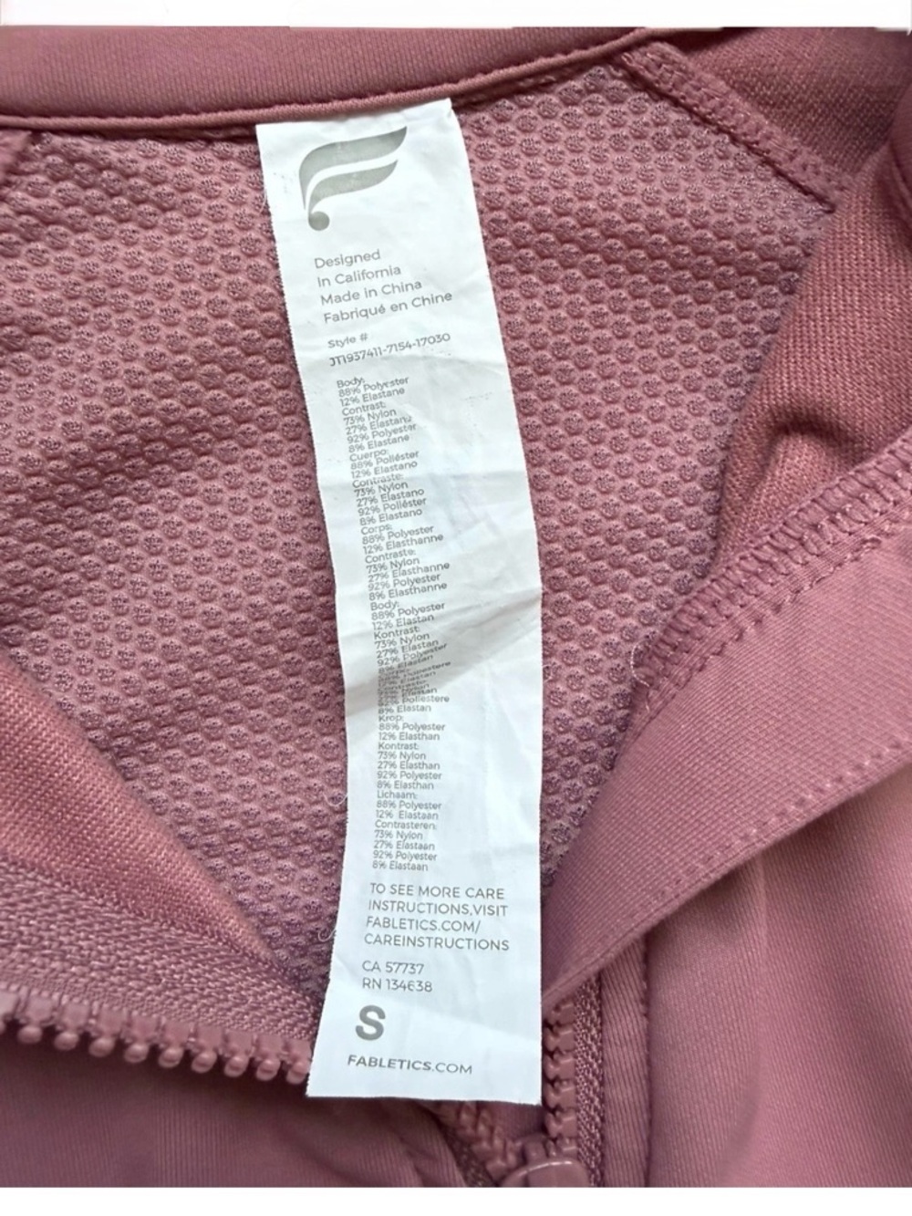 Fabletics Women’s Size S Dusty Rose Full-Zip Active Jacket Vented EUC - Picture 6 of 8